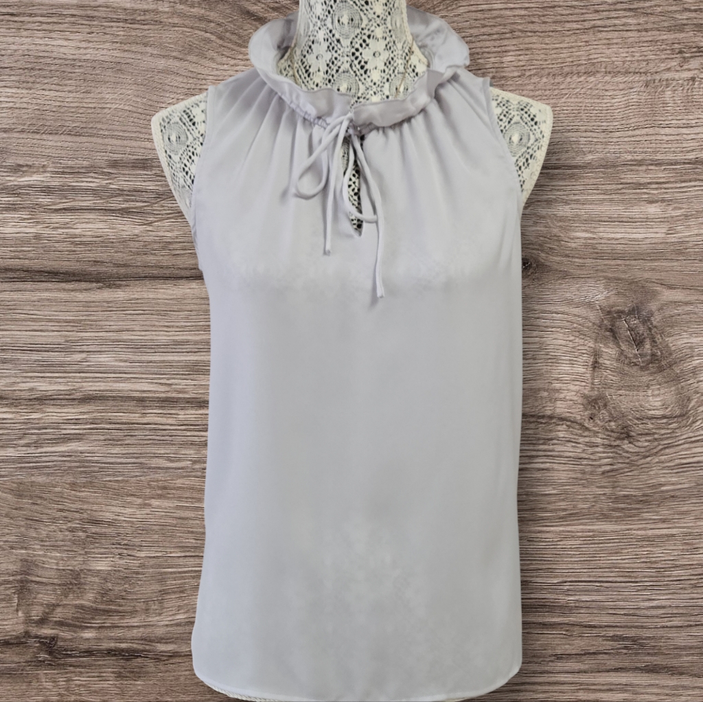 J. Crew Light Gray Ruffled Neckline Top